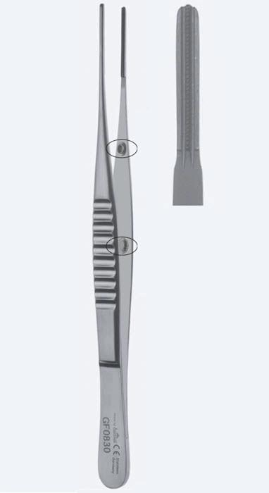 Пінцети, для тканин, "De Bakey Anti-Cross", зубці "De Bakey", прямі, кінчика 3,5 мм, довжина 200 мм, 8". Бренд - Asanus Medizintechnik Gmb, Німеччина